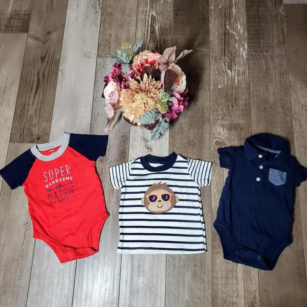 Carter's Size 6m Baby Boy Top Bundle 3 pieces Red Blue White EUC